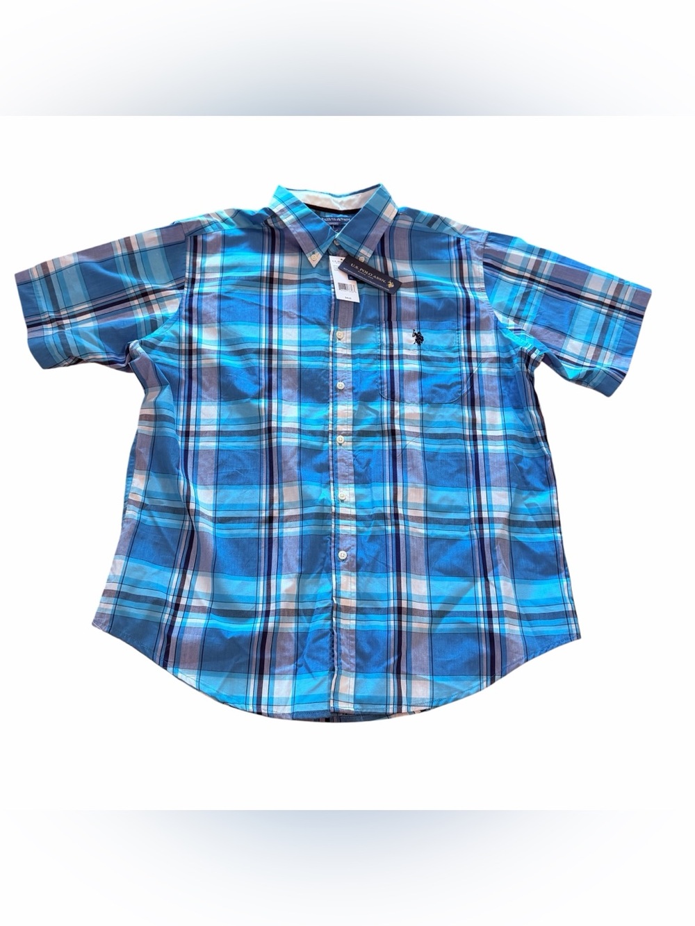U.S. Polo Assn. Men's Blue Plaid Short-Sleeve Button-Down Shirt
